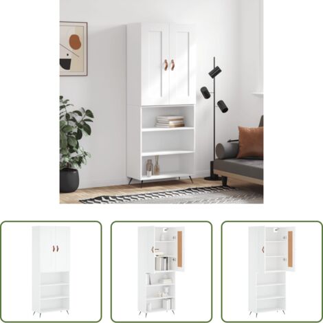 Mueble de almacenamiento -  Aparador alto madera contrachapada blanco 69,5x34x180 cm