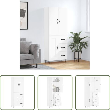 Mueble de almacenamiento -  Aparador alto madera contrachapada blanco 69,5x34x180 cm