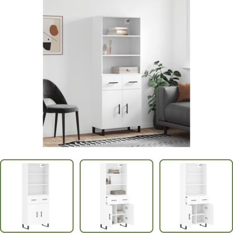 Mueble de almacenamiento -  Aparador alto madera contrachapada blanco 69,5x34x180 cm