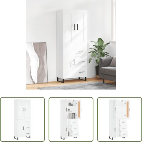 Mueble de almacenamiento -  Aparador alto madera contrachapada blanco 69,5x34x180 cm