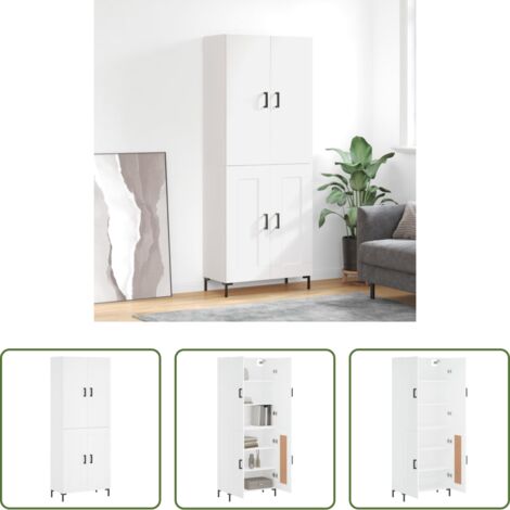 Mueble de almacenamiento -  Aparador alto madera contrachapada blanco 69,5x34x180 cm