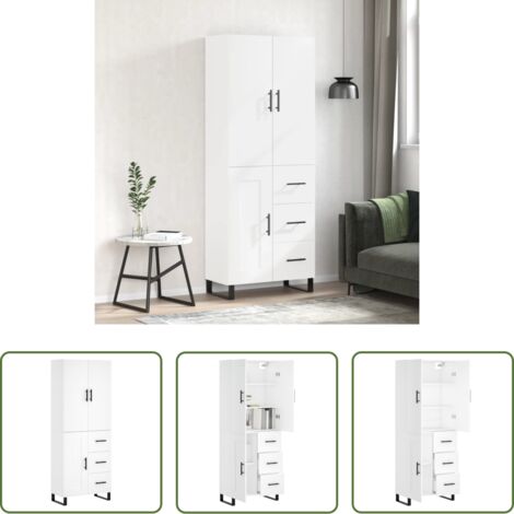 Mueble de almacenamiento -  Aparador alto madera contrachapada blanco 69,5x34x180 cm