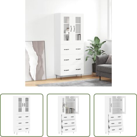 Mueble de almacenamiento -  Aparador alto madera contrachapada blanco 69,5x34x180 cm