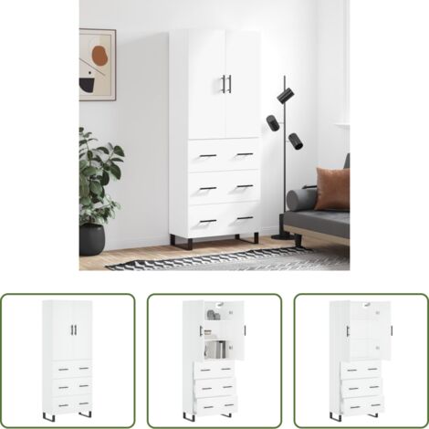 Mueble de almacenamiento -  Aparador alto madera contrachapada blanco 69,5x34x180 cm