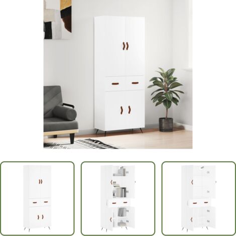 Mueble de almacenamiento -  Aparador alto madera contrachapada blanco 69,5x34x180 cm