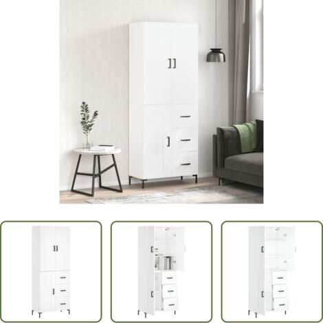 Mueble de almacenamiento -  Aparador alto madera contrachapada blanco 69,5x34x180 cm
