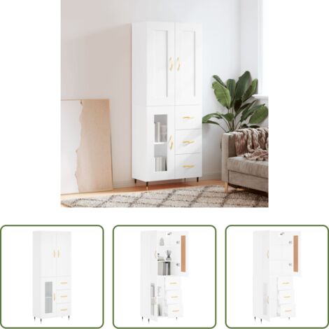 Mueble de almacenamiento -  Aparador alto madera contrachapada blanco 69,5x34x180 cm