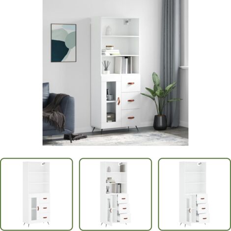 Mueble de almacenamiento -  Aparador alto madera contrachapada blanco 69,5x34x180 cm