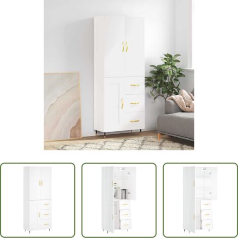 Mueble de almacenamiento -  Aparador alto madera contrachapada blanco 69,5x34x180 cm