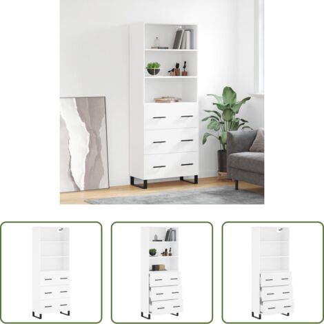 Mueble de almacenamiento -  Aparador alto madera contrachapada blanco 69,5x34x180 cm