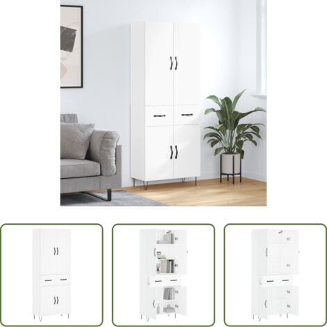 Mueble de almacenamiento -  Aparador alto madera contrachapada blanco 69,5x34x180 cm