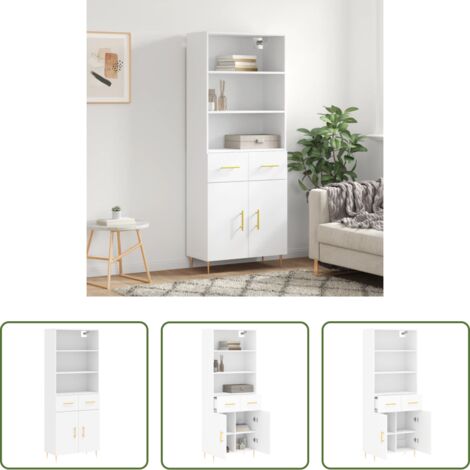 Mueble de almacenamiento -  Aparador alto madera contrachapada blanco 69,5x34x180 cm