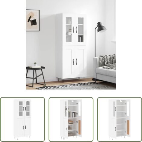 Mueble de almacenamiento -  Aparador alto madera contrachapada blanco 69,5x34x180 cm