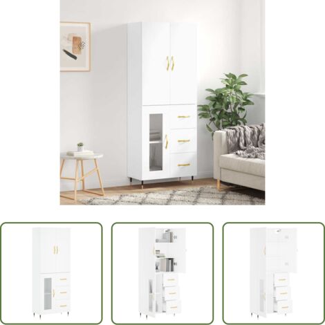 Mueble de almacenamiento -  Aparador alto madera contrachapada blanco 69,5x34x180 cm