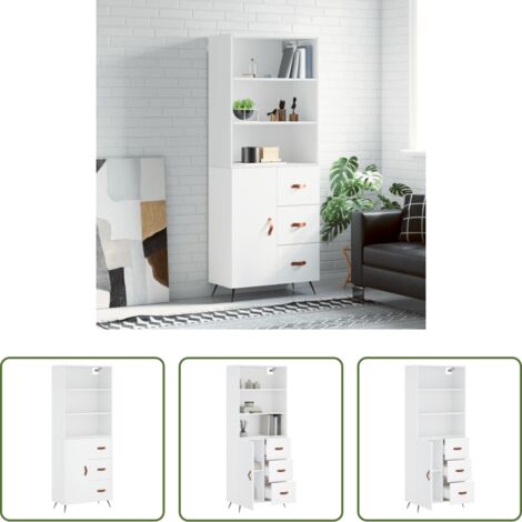 Mueble de almacenamiento -  Aparador alto madera contrachapada blanco 69,5x34x180 cm