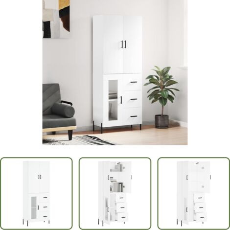 Mueble de almacenamiento -  Aparador alto madera contrachapada blanco 69,5x34x180 cm