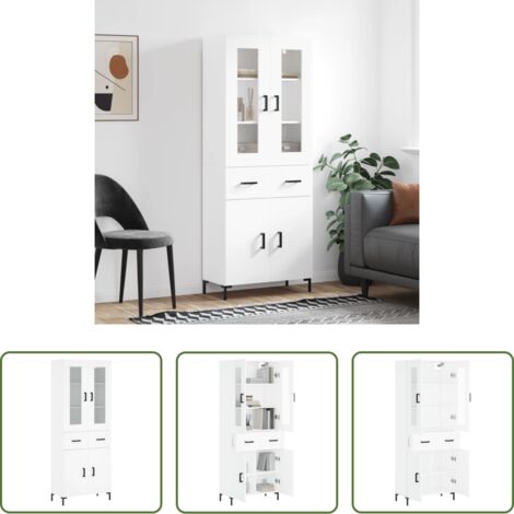 Mueble de almacenamiento -  Aparador alto madera contrachapada blanco 69,5x34x180 cm