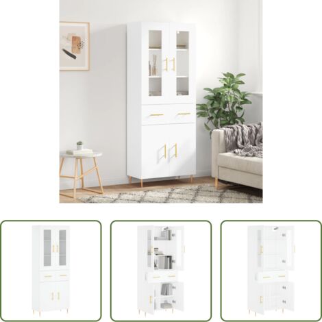 Mueble de almacenamiento -  Aparador alto madera contrachapada blanco 69,5x34x180 cm