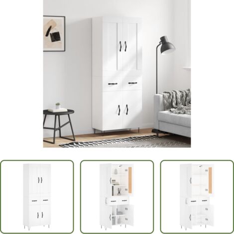 Mueble de almacenamiento -  Aparador alto madera contrachapada blanco 69,5x34x180 cm