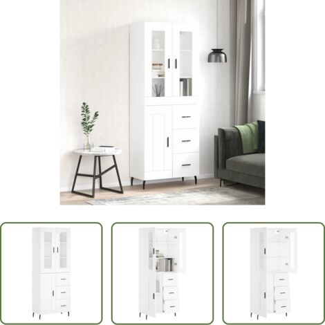 Mueble de almacenamiento -  Aparador alto madera contrachapada blanco 69,5x34x180 cm