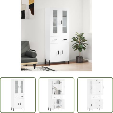 Mueble de almacenamiento -  Aparador alto madera contrachapada blanco 69,5x34x180 cm