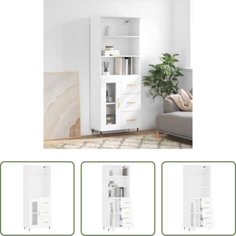Mueble de almacenamiento -  Aparador alto madera contrachapada blanco 69,5x34x180 cm