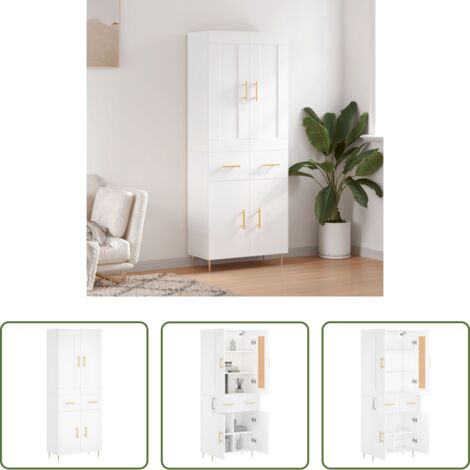 Mueble de almacenamiento -  Aparador alto madera contrachapada blanco 69,5x34x180 cm
