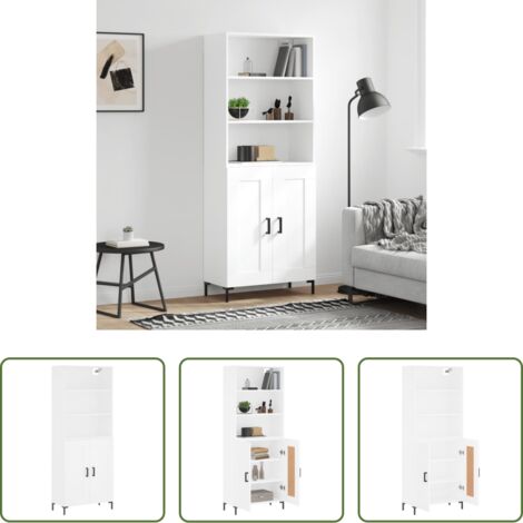 Mueble de almacenamiento -  Aparador alto madera contrachapada blanco 69,5x34x180 cm