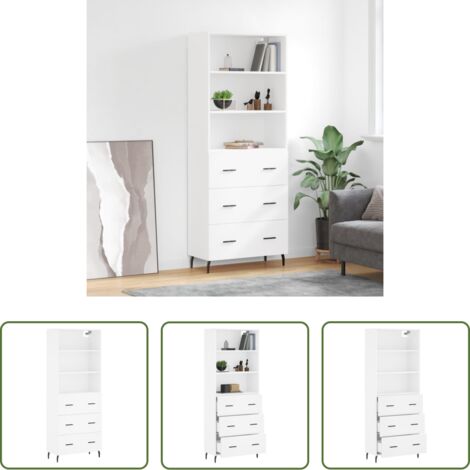 Mueble de almacenamiento -  Aparador alto madera contrachapada blanco 69,5x34x180 cm