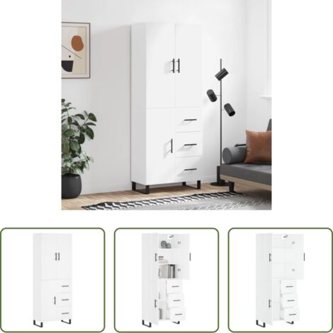 Mueble de almacenamiento -  Aparador alto madera contrachapada blanco 69,5x34x180 cm