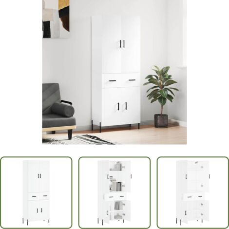 Mueble de almacenamiento -  Aparador alto madera contrachapada blanco 69,5x34x180 cm