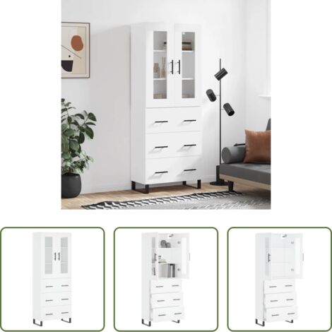 Mueble de almacenamiento -  Aparador alto madera contrachapada blanco 69,5x34x180 cm