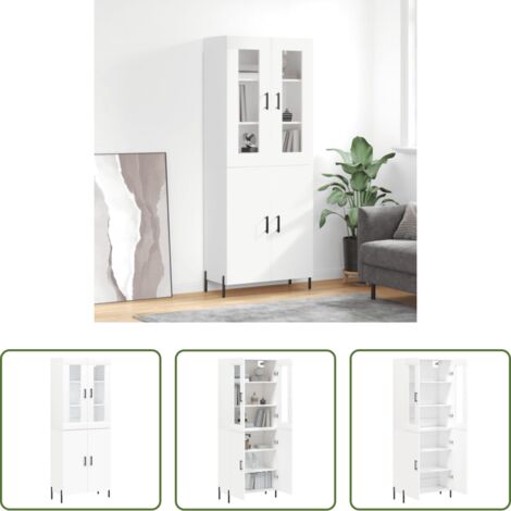 Mueble de almacenamiento -  Aparador alto madera contrachapada blanco 69,5x34x180 cm