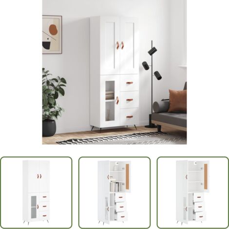 Mueble de almacenamiento -  Aparador alto madera contrachapada blanco 69,5x34x180 cm
