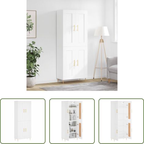 Mueble de almacenamiento -  Aparador alto madera contrachapada blanco 69,5x34x180 cm