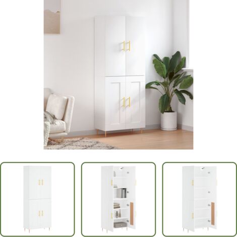 Mueble de almacenamiento -  Aparador alto madera contrachapada blanco 69,5x34x180 cm