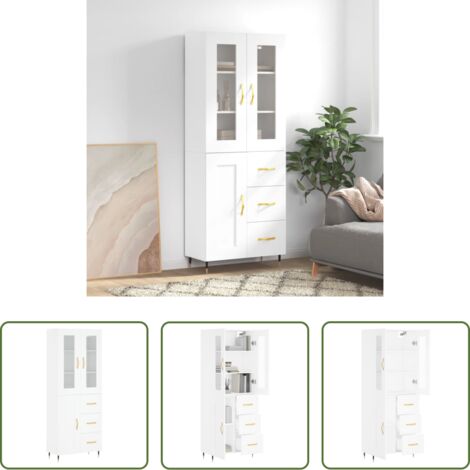 Mueble de almacenamiento -  Aparador alto madera contrachapada blanco 69,5x34x180 cm