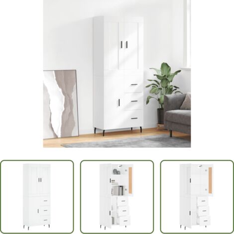 Mueble de almacenamiento -  Aparador alto madera contrachapada blanco 69,5x34x180 cm