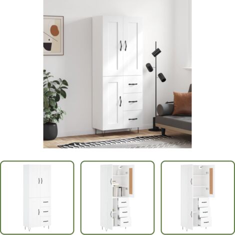 Mueble de almacenamiento -  Aparador alto madera contrachapada blanco 69,5x34x180 cm