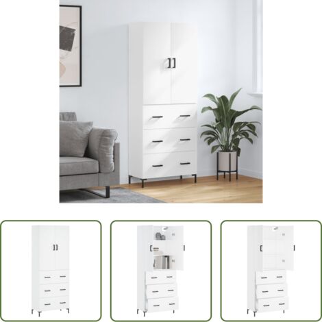 Mueble de almacenamiento -  Aparador alto madera contrachapada blanco 69,5x34x180 cm