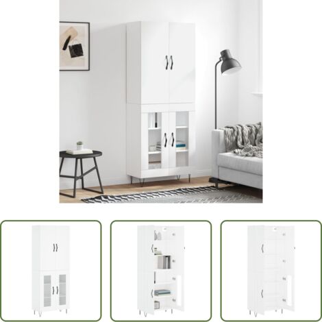 Mueble de almacenamiento -  Aparador alto madera contrachapada blanco 69,5x34x180 cm
