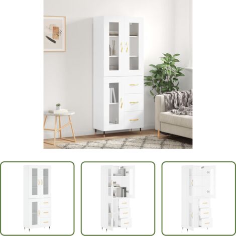 Mueble de almacenamiento -  Aparador alto madera contrachapada blanco 69,5x34x180 cm