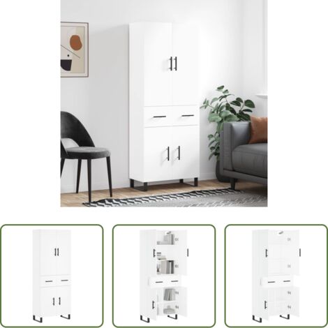 Mueble de almacenamiento -  Aparador alto madera contrachapada blanco 69,5x34x180 cm