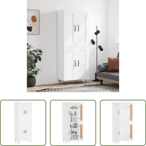 Mueble de almacenamiento -  Aparador alto madera contrachapada blanco 69,5x34x180 cm