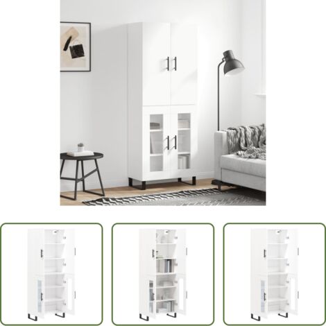 Mueble de almacenamiento -  Aparador alto madera contrachapada blanco 69,5x34x180 cm