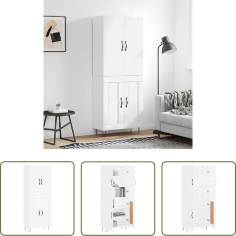Mueble de almacenamiento -  Aparador alto madera contrachapada blanco 69,5x34x180 cm