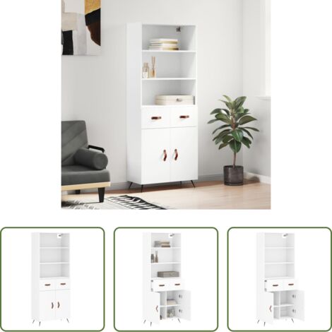 Mueble de almacenamiento -  Aparador alto madera contrachapada blanco 69,5x34x180 cm