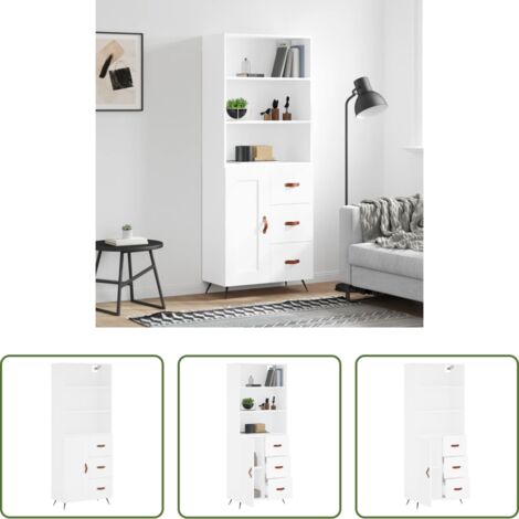 Mueble de almacenamiento -  Aparador alto madera contrachapada blanco 69,5x34x180 cm