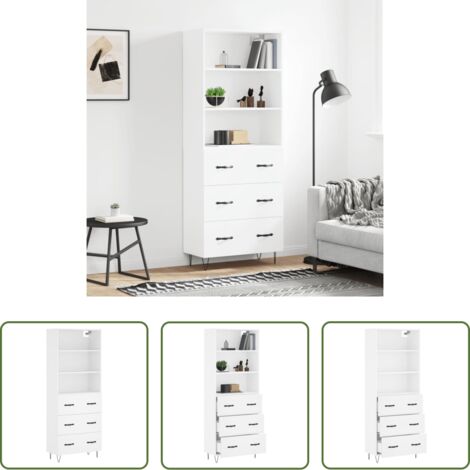 Mueble de almacenamiento -  Aparador alto madera contrachapada blanco 69,5x34x180 cm