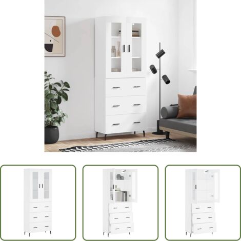 Mueble de almacenamiento -  Aparador alto madera contrachapada blanco 69,5x34x180 cm